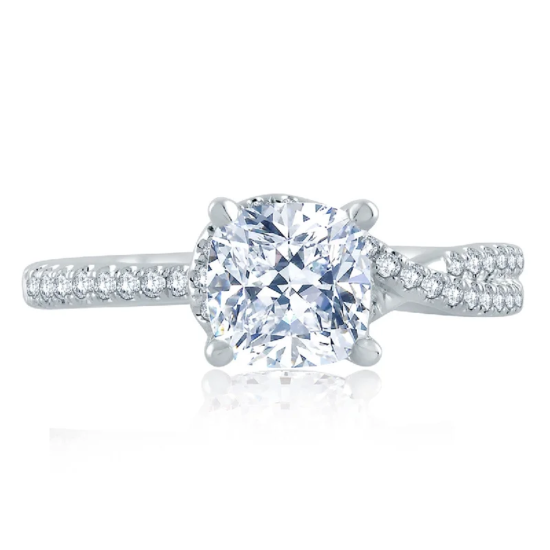 A.Jaffe Asymmetrical Knot Cushion Cut Full Pavé Diamond Quilted Engagement Ring ME2132Q/173