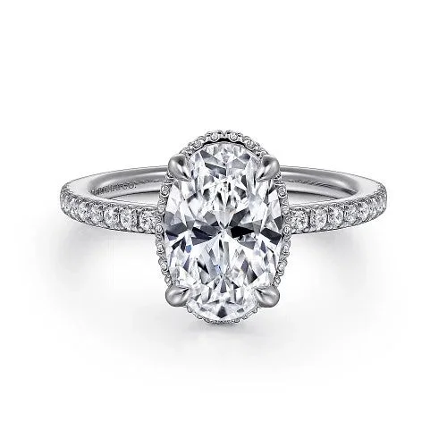 Elevate Your Outfit With Discounted Statement Jewelry Allesia - 14K White Gold Oval Cut Hidden Halo Diamond Engagement Ring (Setting Only)