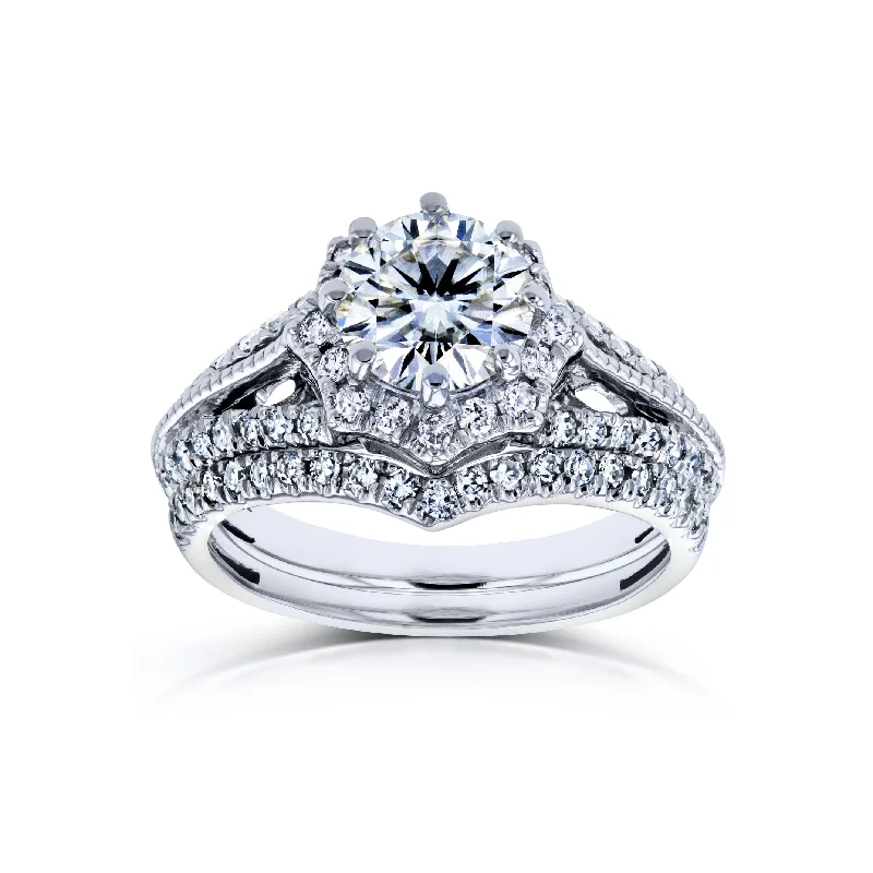 Fashion-Forward Geometric Jewelry For Contemporary Style Vintage Web Halo Bridal Set (Natural Diamond Sides) - Multiple Options Fashion-Forward Geometric Jewelry For Contemporary Style Vintage Web Halo Bridal Set (Natural Diamond Sides) - Multiple Options