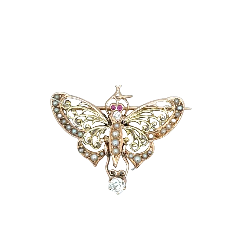Exclusive Jewelry Discounts – Shop Now For Savings Antique Victorian Diamond, Ruby, and Seed Pearl Butterfly Brooch in Yellow Gold Exclusive Jewelry Discounts – Shop Now For Savings Antique Victorian Diamond, Ruby, and Seed Pearl Butterfly Brooch in Yellow Gold