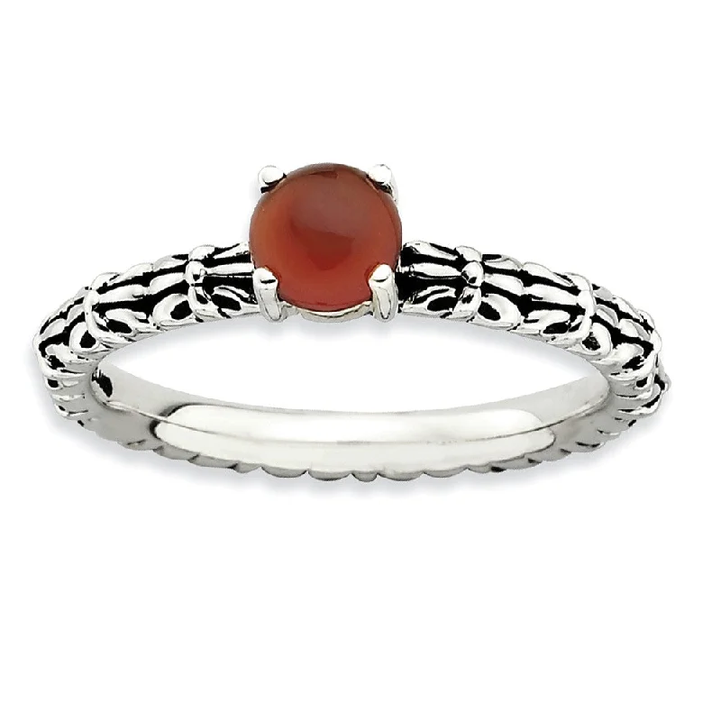 Personalized Engraved Jewelry For Meaningful Gifts Antiqued SS Stackable Red Agate Ring Personalized Engraved Jewelry For Meaningful Gifts Antiqued SS Stackable Red Agate Ring