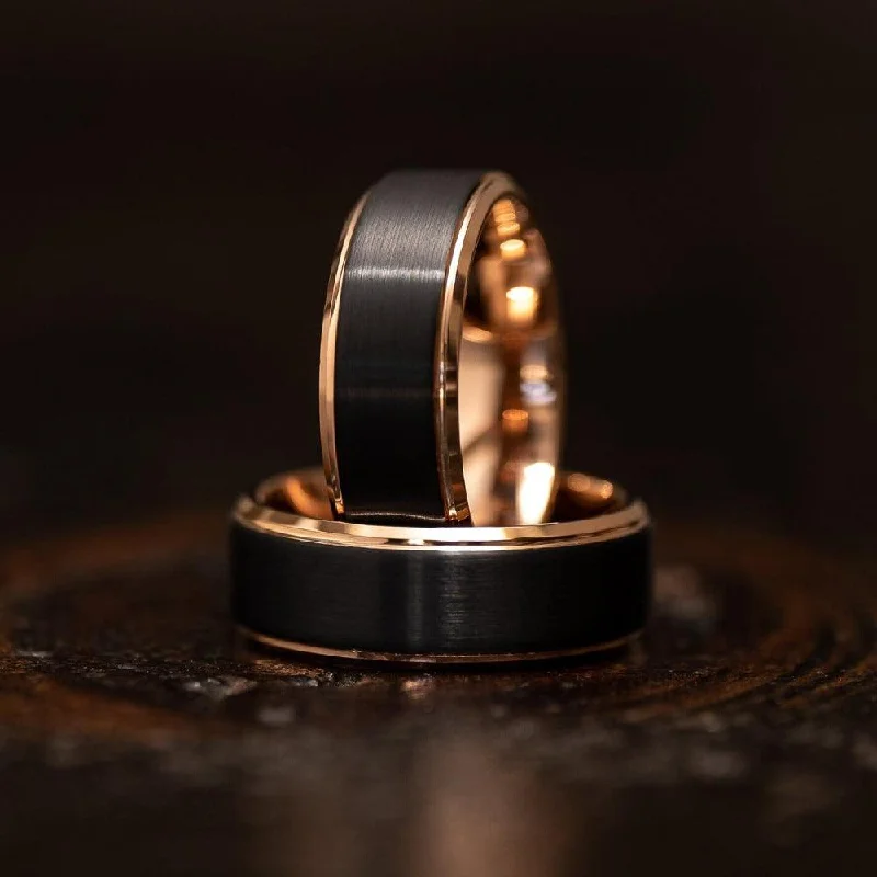 Don't Miss These Dazzling Jewelry Discounts "Apollo" Tungsten Carbide Ring- Black w/ Rose Gold Strip- 8mm Don't Miss These Dazzling Jewelry Discounts "Apollo" Tungsten Carbide Ring- Black w/ Rose Gold Strip- 8mm