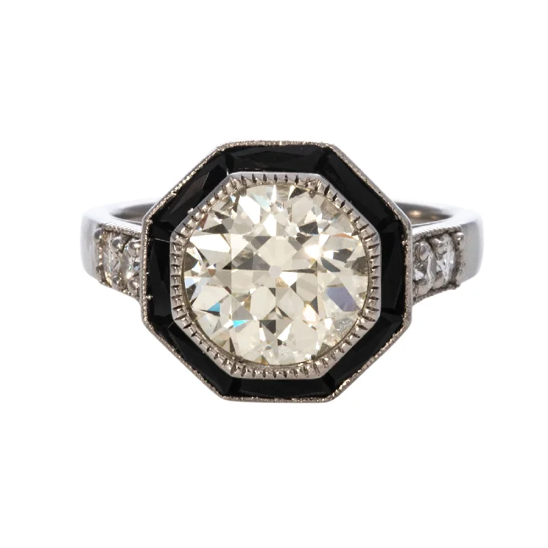 Timeless Elegance Now At Special Discounts Art Deco 2.67ct Diamond & Onyx Octagonal Halo Platinum Ring Timeless Elegance Now At Special Discounts Art Deco 2.67ct Diamond & Onyx Octagonal Halo Platinum Ring