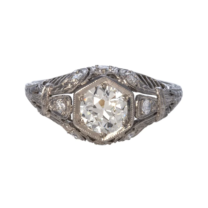 Elegant Necklaces And Bracelets At Limited-Time Offers Art Deco 1.09ctw Old Mine Cut Diamond Platinum Filigree Ring