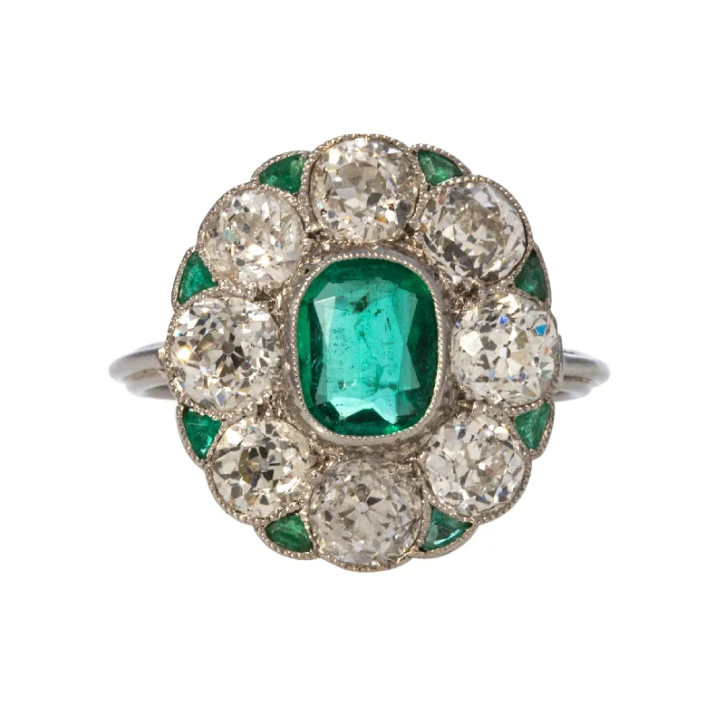 Shop Modern Jewelry Collections With Exclusive Discounts Art Deco Cushion Emerald & Old Mine Cut Diamond Cluster Platinum Ring