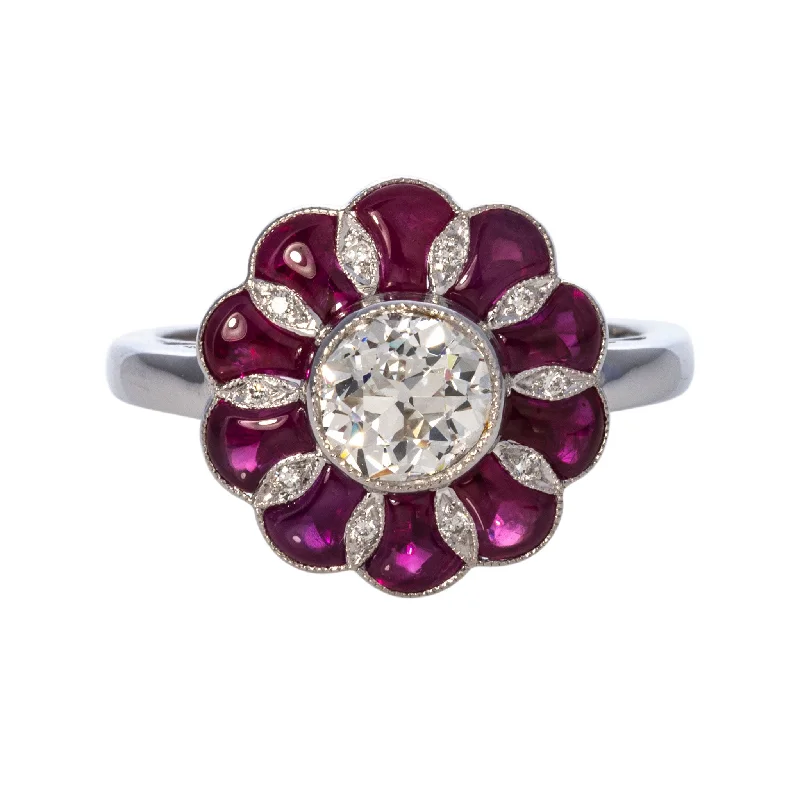 Don't Miss These Dazzling Jewelry Discounts Art Deco .93ct Old European Diamond & Cabochon Ruby 18K Gold Ring Don't Miss These Dazzling Jewelry Discounts Art Deco .93ct Old European Diamond & Cabochon Ruby 18K Gold Ring