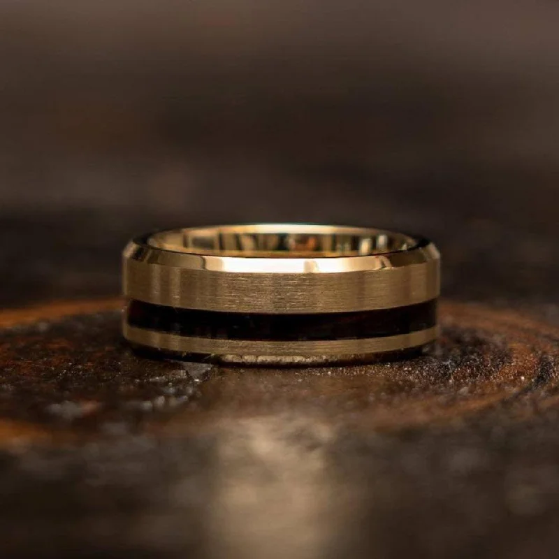 Unique Jewelry Designs Now At Discounted Rates "Artemis" Wenge Wood x Yellow Gold Tungsten Ring- Unique Jewelry Designs Now At Discounted Rates "Artemis" Wenge Wood x Yellow Gold Tungsten Ring-