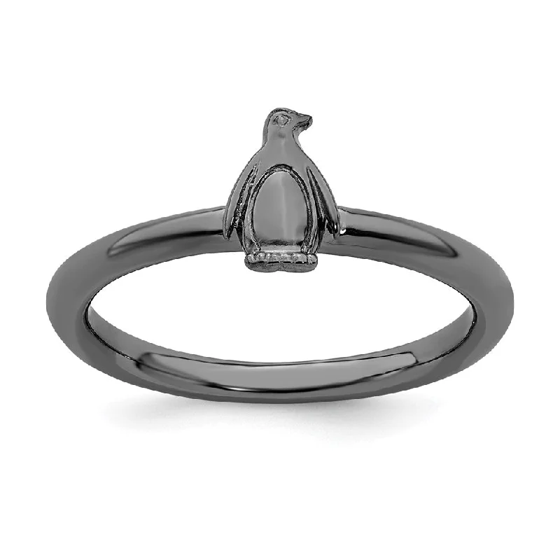 Get The Jewelry You Love At A Price You Love Black Plated Sterling Silver Stackable Penguin Ring Get The Jewelry You Love At A Price You Love Black Plated Sterling Silver Stackable Penguin Ring