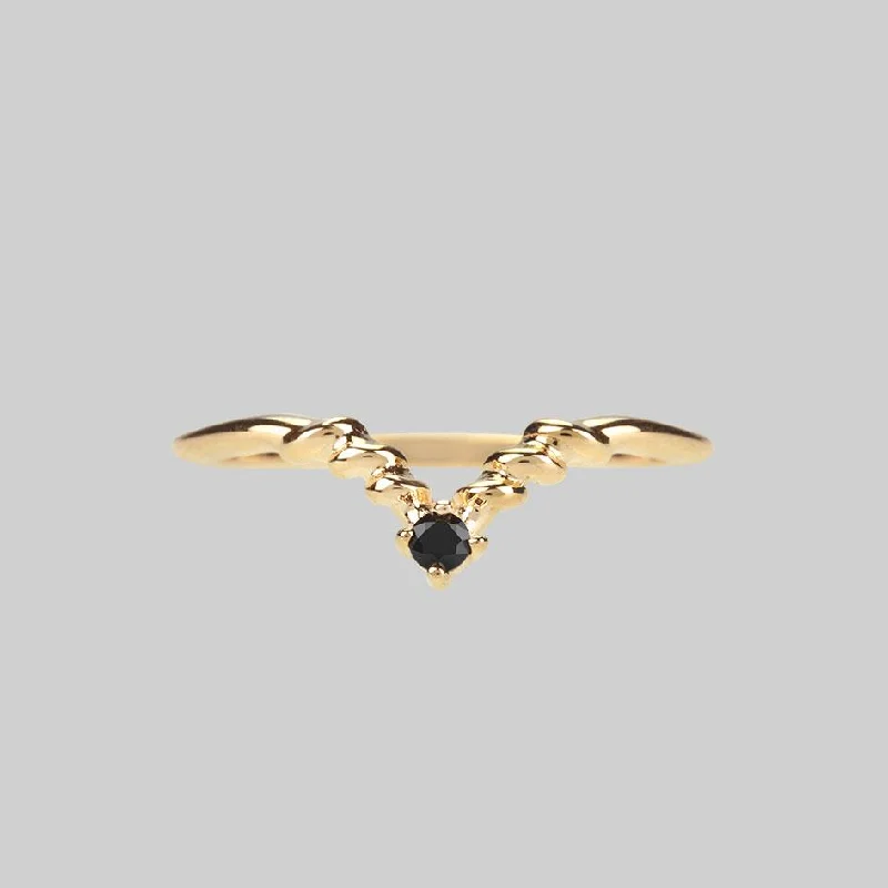 Dainty Floral Jewelry For Feminine Elegance CUPID. Black Spinel Chevron Gold Ring
