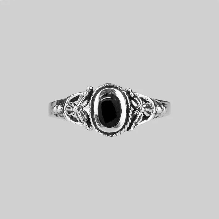 Versatile Layering Jewelry For Effortless Chic DARK SOUL. Detailed Onyx Silver Ring