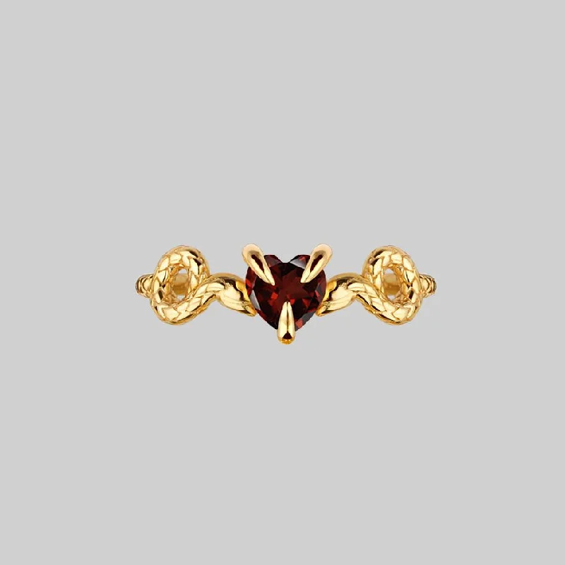 The Perfect Jewelry Piece At The Perfect Discount DESIRE. Snakes & Heart Garnet Ring - Gold The Perfect Jewelry Piece At The Perfect Discount DESIRE. Snakes & Heart Garnet Ring - Gold