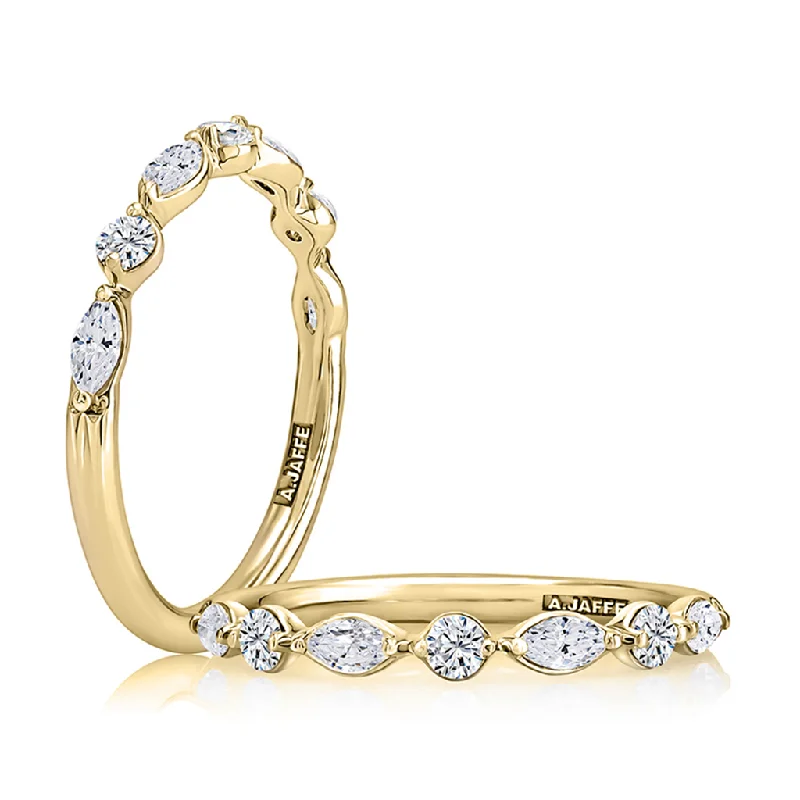 14K Yellow Gold Alternating Marquise and Round Shape Diamond Band