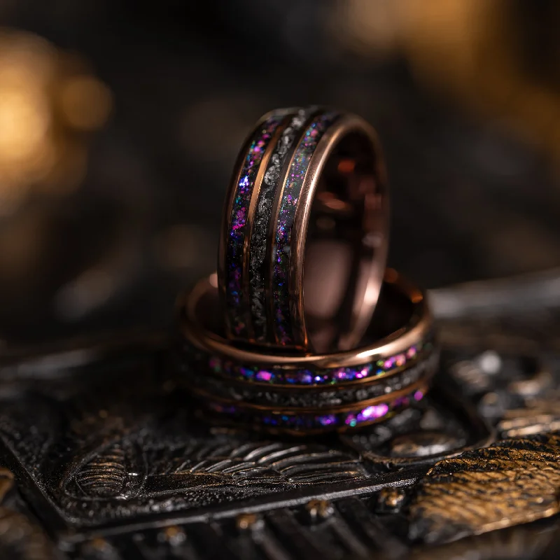 Luxury Jewelry Sale – Elegant Styles At Unbeatable Prices "Dionysus" Domed Nebula Ring- Meteorite and Opal- Smoked Rose Gold 8mm Luxury Jewelry Sale – Elegant Styles At Unbeatable Prices "Dionysus" Domed Nebula Ring- Meteorite and Opal- Smoked Rose Gold 8mm