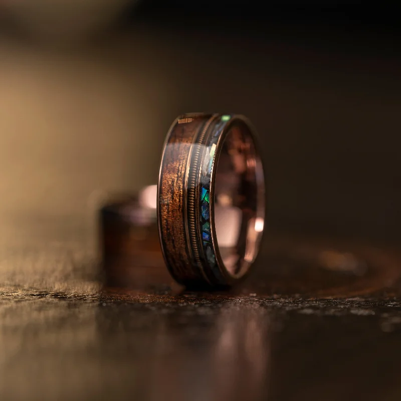 Elegant Jewelry, Affordable Luxury – Shop Now "Dionysus" Hawaiian Koa Wood x Abalone x Guitar String Ring- Smoked Rose Gold Tungsten Elegant Jewelry, Affordable Luxury – Shop Now "Dionysus" Hawaiian Koa Wood x Abalone x Guitar String Ring- Smoked Rose Gold Tungsten