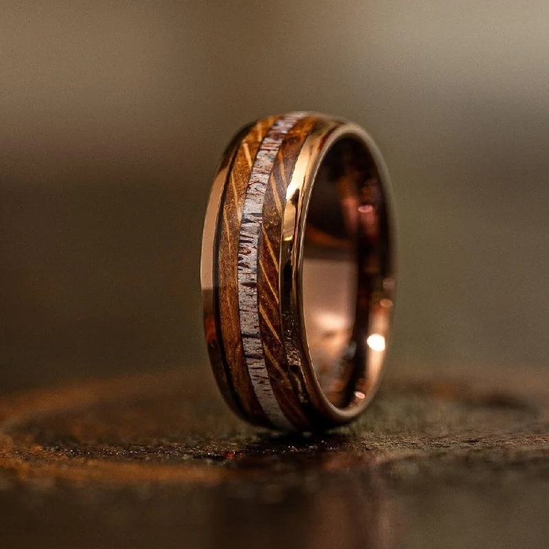 Flash Sale On Stunning Jewelry – Don't Miss Out "Dionysus" Whisky Barrel Wood x Antler Ring- Rose Gold Tungsten Flash Sale On Stunning Jewelry – Don't Miss Out "Dionysus" Whisky Barrel Wood x Antler Ring- Rose Gold Tungsten