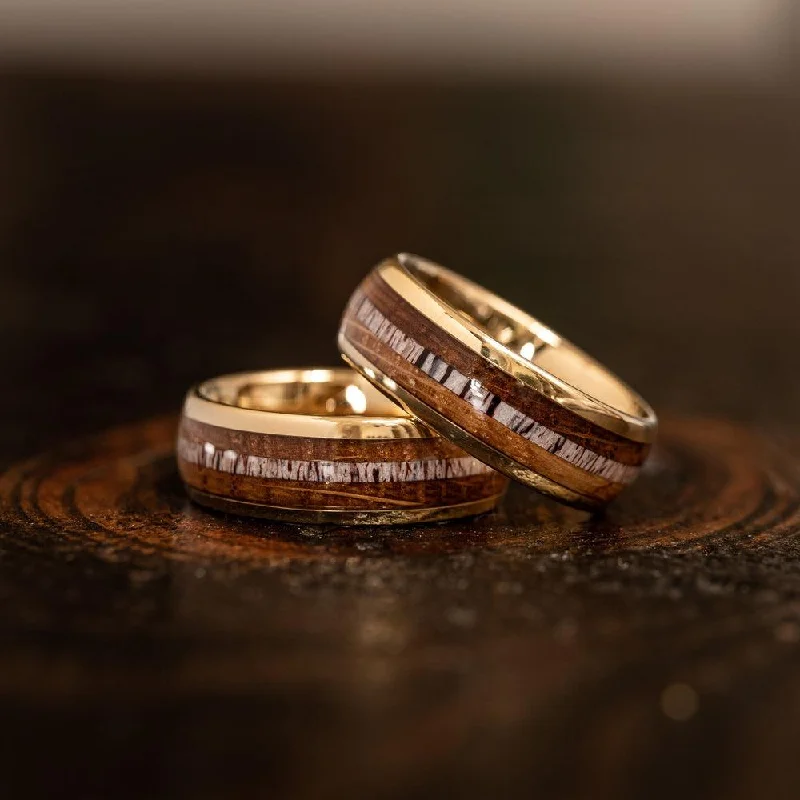 Flash Sale On Stunning Jewelry – Limited Stock Available "Dionysus" Whisky Barrel Wood x Antler Ring- Yellow Gold Tungsten Flash Sale On Stunning Jewelry – Limited Stock Available "Dionysus" Whisky Barrel Wood x Antler Ring- Yellow Gold Tungsten