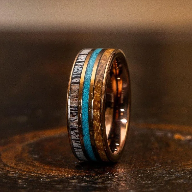 Premium Diamond Jewelry At Once-In-A-Lifetime Discounts "Dionysus" Whisky Barrel x Turquoise x Naturally Shed Antler Rose Gold Ring- Flat Premium Diamond Jewelry At Once-In-A-Lifetime Discounts "Dionysus" Whisky Barrel x Turquoise x Naturally Shed Antler Rose Gold Ring- Flat