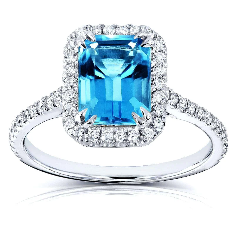 Must-Have Jewelry At Unbelievable Discounts Emerald Cut Swiss Blue Topaz and Diamond Halo Ring 1 3/4ct CTW 14k White Gold Must-Have Jewelry At Unbelievable Discounts Emerald Cut Swiss Blue Topaz and Diamond Halo Ring 1 3/4ct CTW 14k White Gold