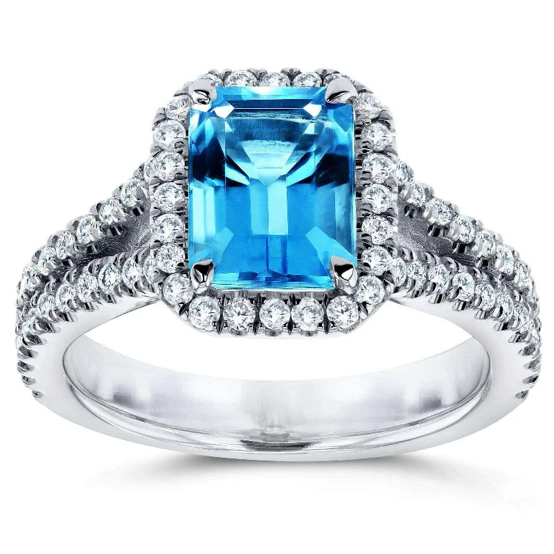 Last Chance To Shop High-End Jewelry At Markdown Prices Emerald Cut Swiss Blue Topaz and Diamond Halo Split Shank Ring 2ct CTW 14k White Gold Last Chance To Shop High-End Jewelry At Markdown Prices Emerald Cut Swiss Blue Topaz and Diamond Halo Split Shank Ring 2ct CTW 14k White Gold