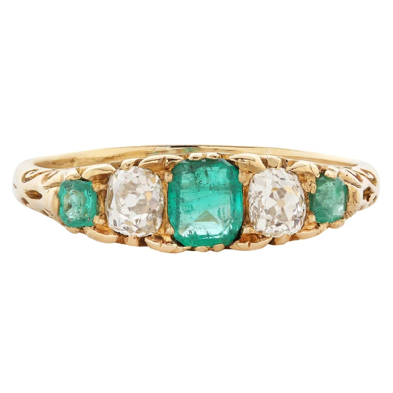 Emerald & Diamond Half Hoop Ring