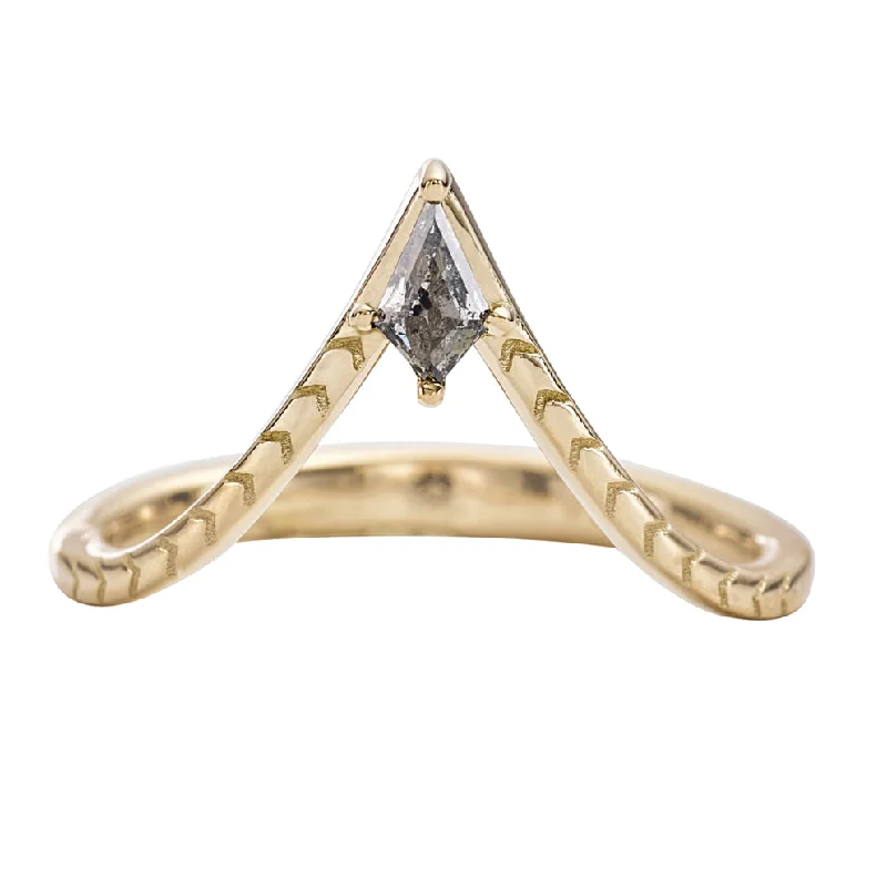 Breathtaking Jewelry, Breathtaking Prices Engraved Chevron Ring with a Salt and Pepper Kite Diamond Breathtaking Jewelry, Breathtaking Prices Engraved Chevron Ring with a Salt and Pepper Kite Diamond