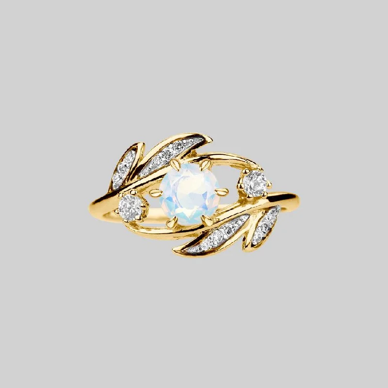 Luxury Handcrafted Jewelry For Elegant Looks FAWN. Opal Gold Leaf Ring