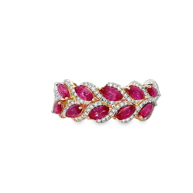 Must-Have Jewelry At Irresistible Discounts Foliate Style Ruby and Diamond Band in Rose Gold