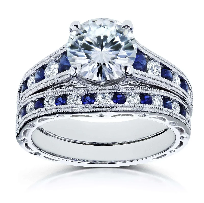Final Call – Shop Exquisite Jewelry Before It's Gone Forever One (D-F) Moissanite Bridal Set with Diamond and Sapphire 2 7/8 Carat in 14k White Gold Final Call – Shop Exquisite Jewelry Before It's Gone Forever One (D-F) Moissanite Bridal Set with Diamond and Sapphire 2 7/8 Carat in 14k White Gold