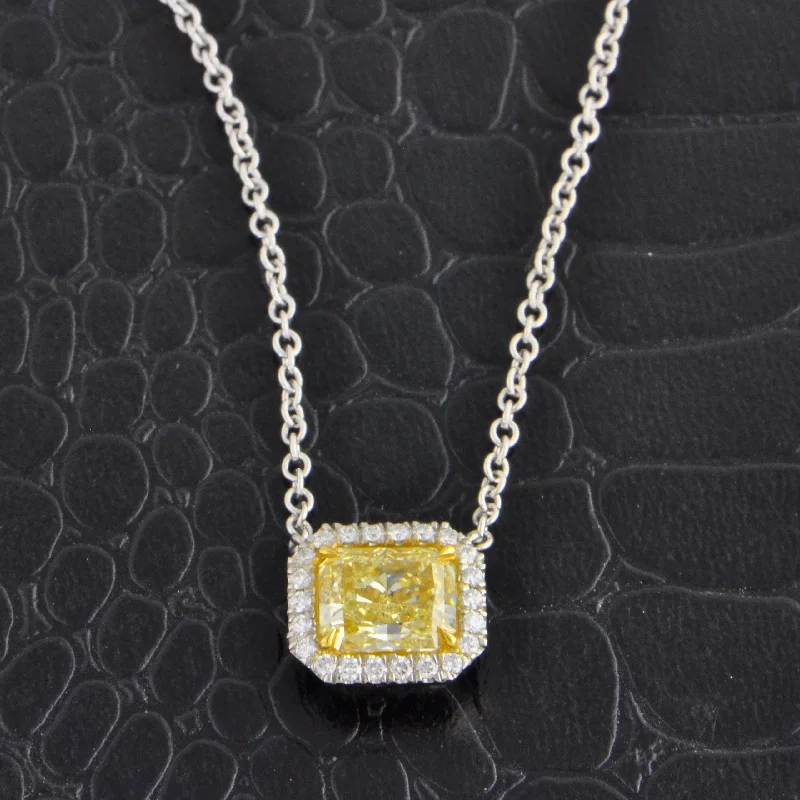 Dazzle In Elegance With Our Biggest Jewelry Sale GIA Fancy Yellow 1.51 ct. Radiant Cut Diamond Necklace in Platinum