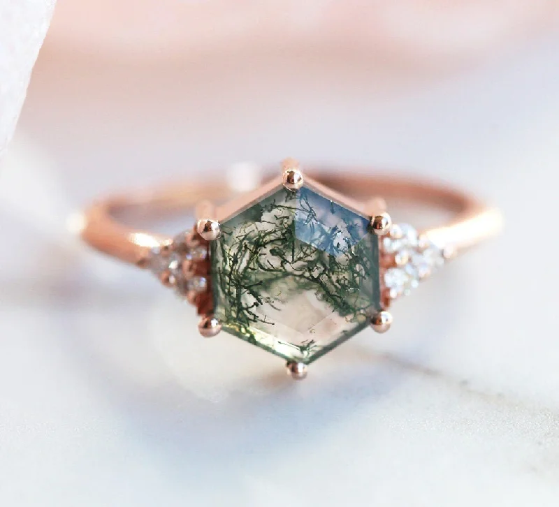 Affordable Glamour – Premium Jewelry For Less Klara Hexagon Moss Agate Ring With Diamonds Affordable Glamour – Premium Jewelry For Less Klara Hexagon Moss Agate Ring With Diamonds
