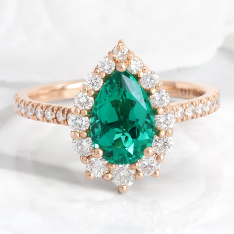Luxury Meets Affordability – Jewelry Sale Live Now Large Pear Emerald Engagement Ring in Tiara Halo Diamond Pave Band Luxury Meets Affordability – Jewelry Sale Live Now Large Pear Emerald Engagement Ring in Tiara Halo Diamond Pave Band