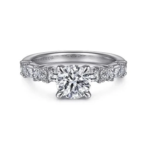 Shop Stylish Jewelry Now And Save Big Leanna - 14K White Gold Baguette and Round Diamond Engagement Ring (Setting Only) Shop Stylish Jewelry Now And Save Big Leanna - 14K White Gold Baguette and Round Diamond Engagement Ring (Setting Only)