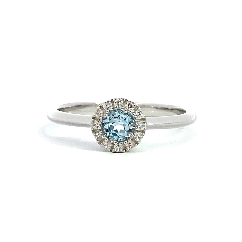 March Birthstone Ring: Sterling Silver Sky Topaz Halo Ring