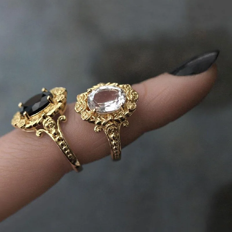 Don't Miss Out On Bestselling Jewelry At Special Prices MARIA. Rose Wreath Onyx Gold Cocktail Ring