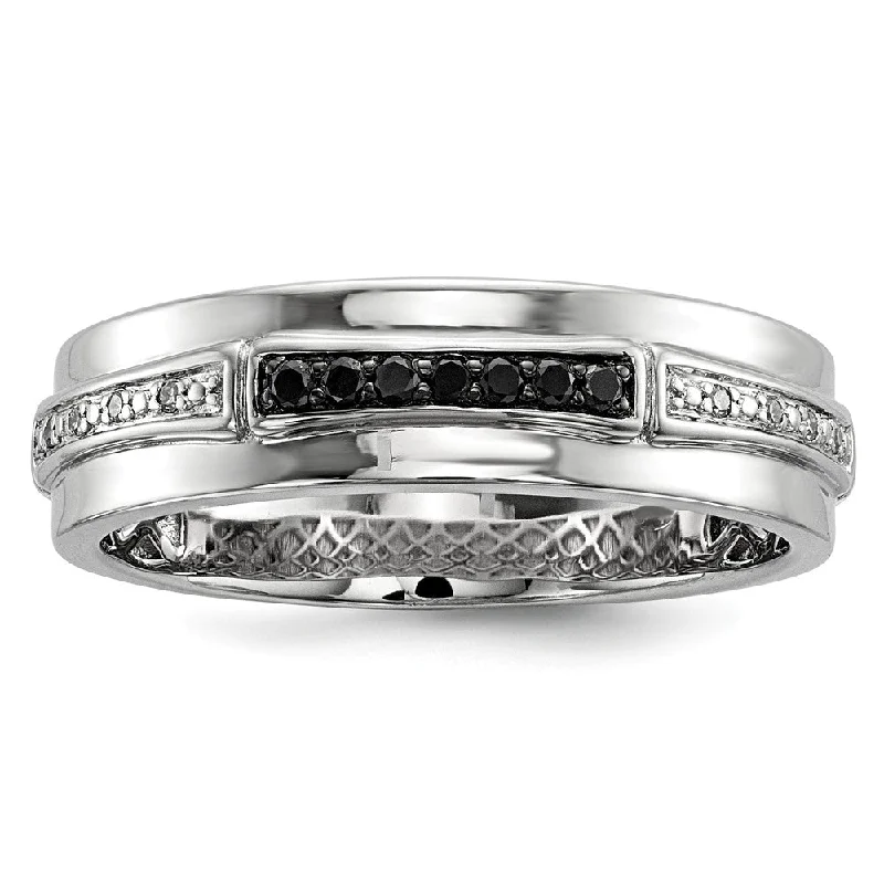 Grab Your Favorite Jewelry At The Lowest Prices Men's 1/8 Cttw Black & White Diamond 6mm Band in Sterling Silver