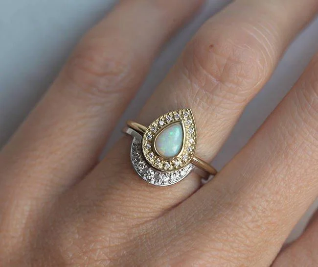 Opal Set: Opal Engagement Ring & Curved Diamond Band