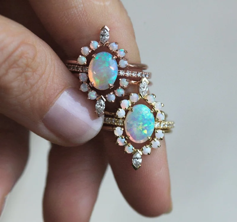 Clearance Sale On High-End Jewelry Collections Serena Australian Opal & Diamond 3-Ring Set Clearance Sale On High-End Jewelry Collections Serena Australian Opal & Diamond 3-Ring Set
