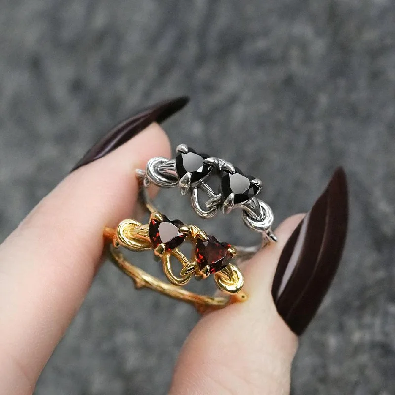 Exclusive Online Jewelry Sale – Don't Wait ENTANGLED. Quantum Garnet Hearts Ring - Gold