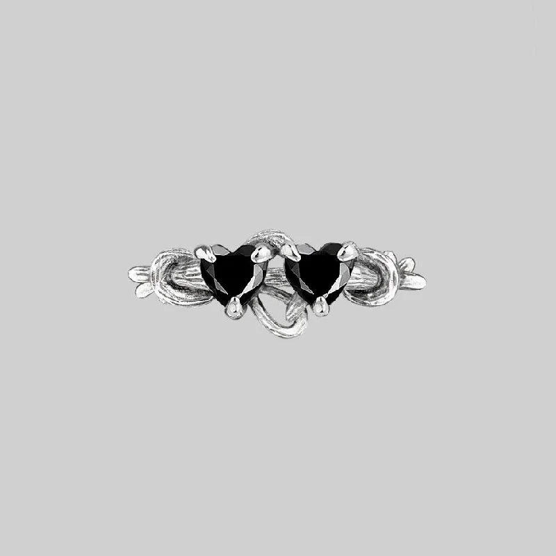 Upgrade Your Jewelry Collection For Less ENTANGLED. Quantum Entangled Onyx Hearts Ring - Silver