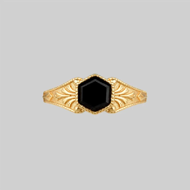 Huge Savings On Premium Jewelry Styles RELIC. Onyx Hexagon Ring - Gold