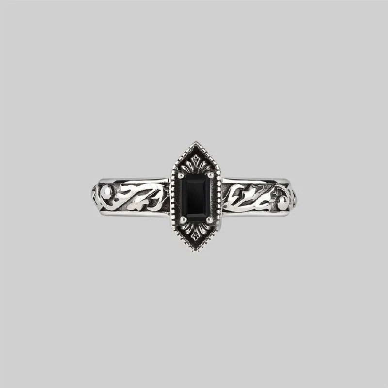 Handcrafted Beauty At Affordable Prices RENOUNCE. Ornate Gothic Onyx Ring - Silver