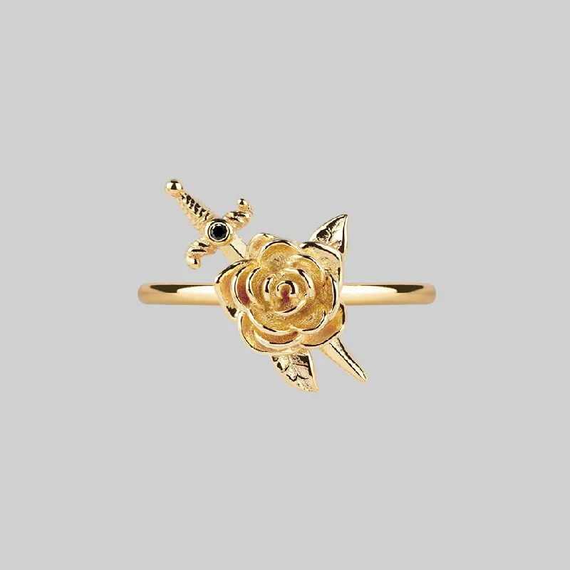 Classic And Modern Jewelry Styles On Sale RHAPSODY. Dagger Through Rose Ring - Gold