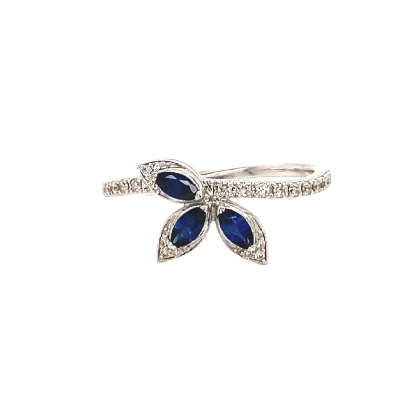 14K White Gold Sapphire and Diamond Leaf Ring