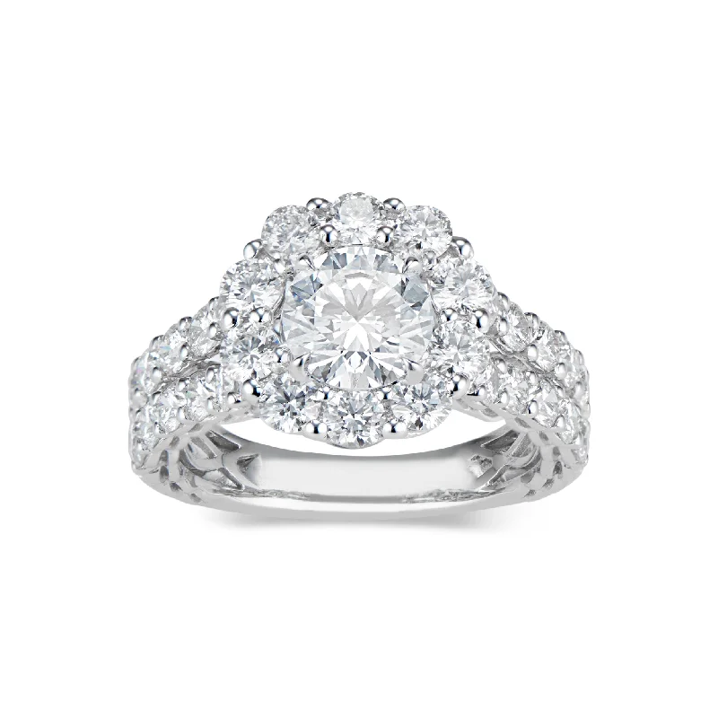 Dazzle With Discounts – Shop Jewelry On Sale Round Halo Diamond Engagement Ring with Prong-Set Diamond Shank Dazzle With Discounts – Shop Jewelry On Sale Round Halo Diamond Engagement Ring with Prong-Set Diamond Shank