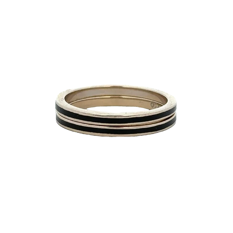 Set of 2 Black Enamel Bands in 18k Yellow Gold Size 7