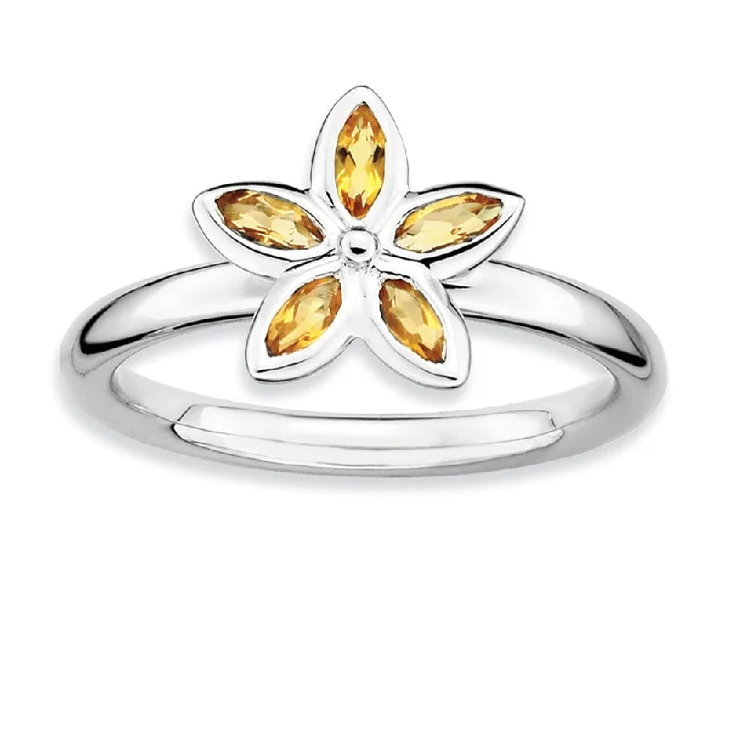 Silver Stackable 1/3 Cttw Citrine Flower Ring