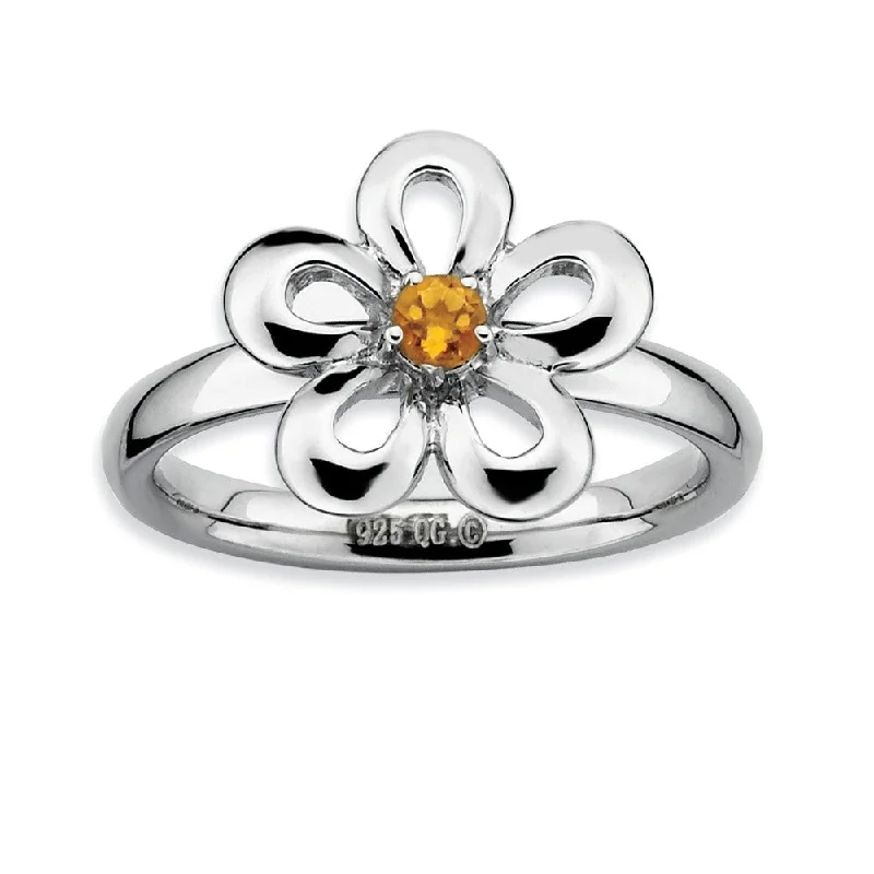 Modern Statement Jewelry For Bold Styling Silver Stackable 13mm 1/10 Carat Citrine Flower Ring Modern Statement Jewelry For Bold Styling Silver Stackable 13mm 1/10 Carat Citrine Flower Ring