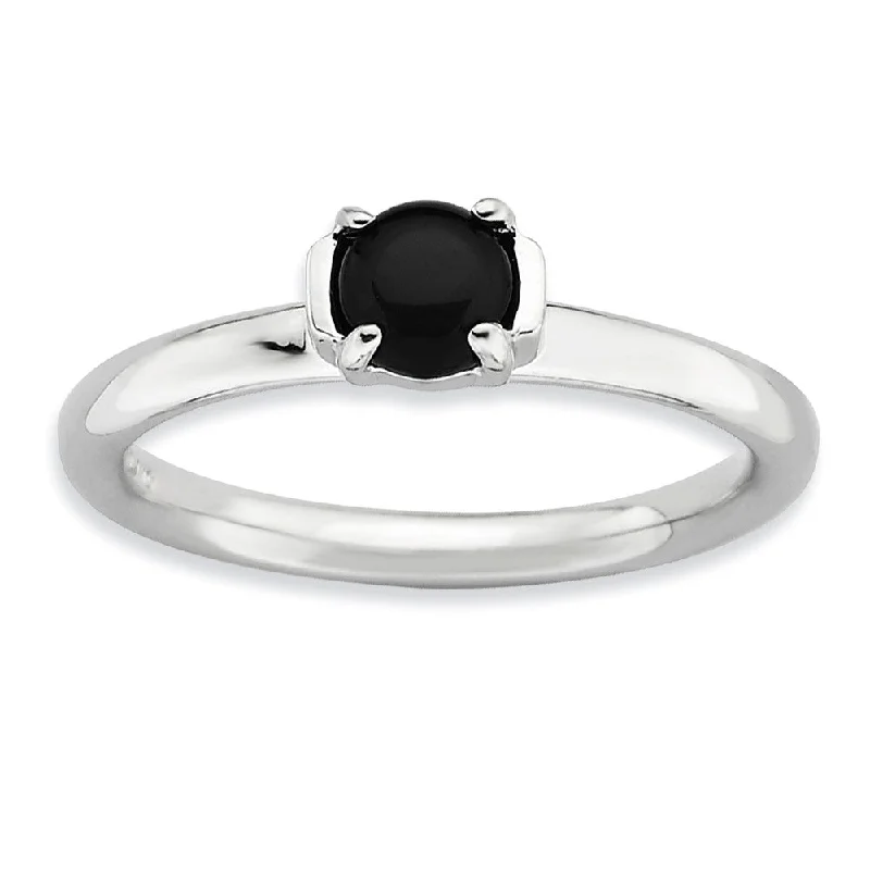 Shop Dazzling Jewelry At The Best Prices Silver Stackable Black Agate Ring