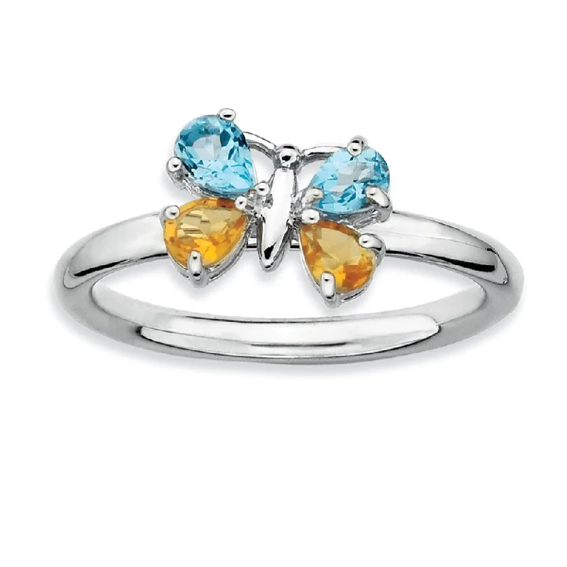 Special Offers On Handcrafted And Designer Jewelry Silver Stackable Blue Topaz and Citrine Gemstone Butterfly Ring Special Offers On Handcrafted And Designer Jewelry Silver Stackable Blue Topaz and Citrine Gemstone Butterfly Ring