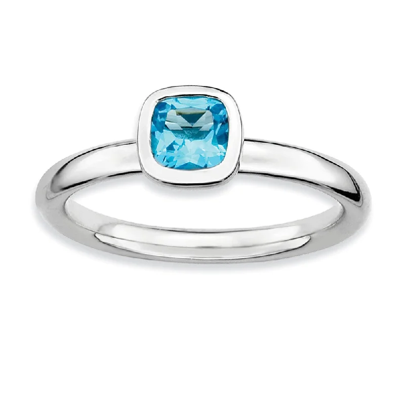 Handcrafted Jewelry Sale – Unique Designs At Low Prices Silver Stackable Cushion Cut Blue Topaz Solitaire Ring